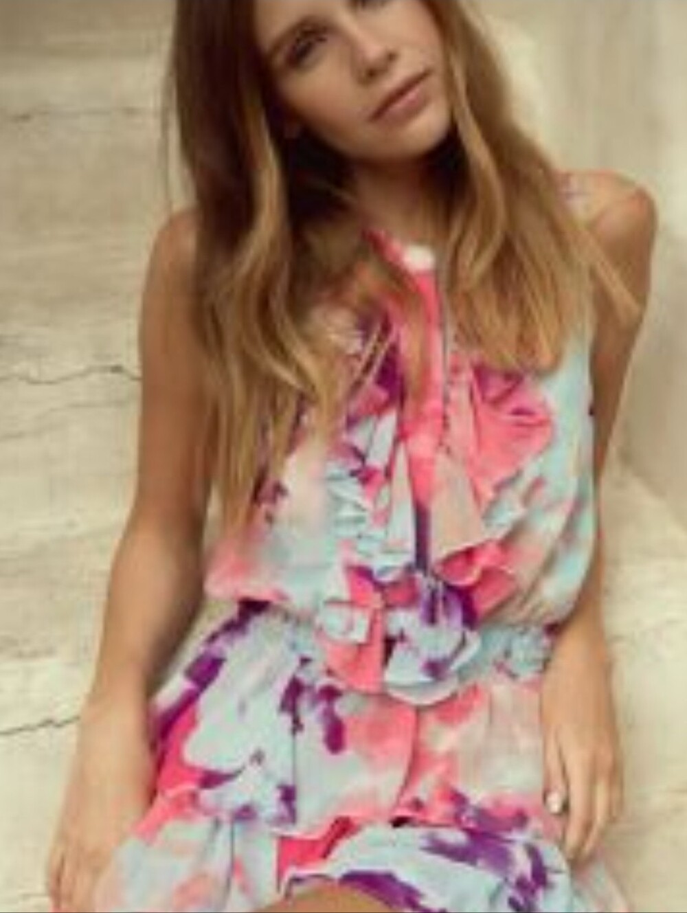MISA Los Angeles Leone Top-Watercolor Flora Chiffon Blouse-Med-As Seen On TV